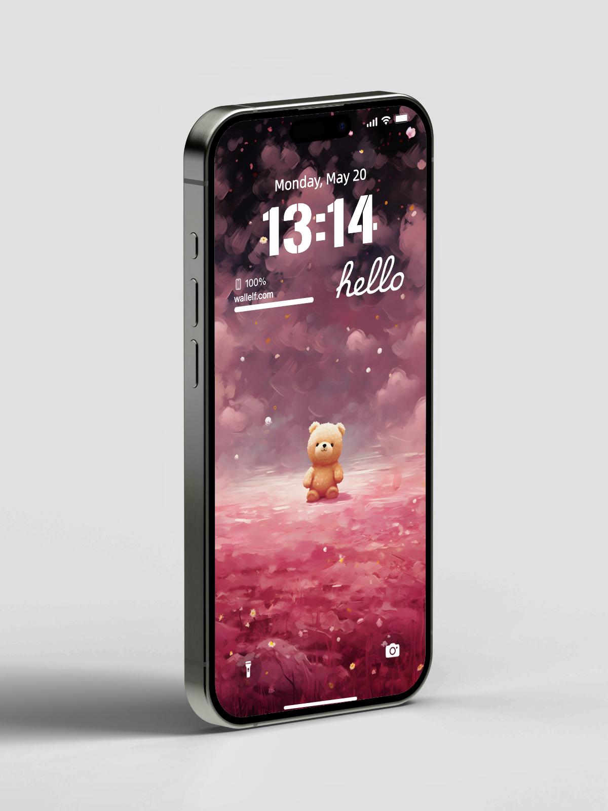 Adorable Teddy Bear Wallpaper | 4K Pink Cloudscape Phone Background | Thanksgiving Gift Mobile Phone Wallpaper | 423