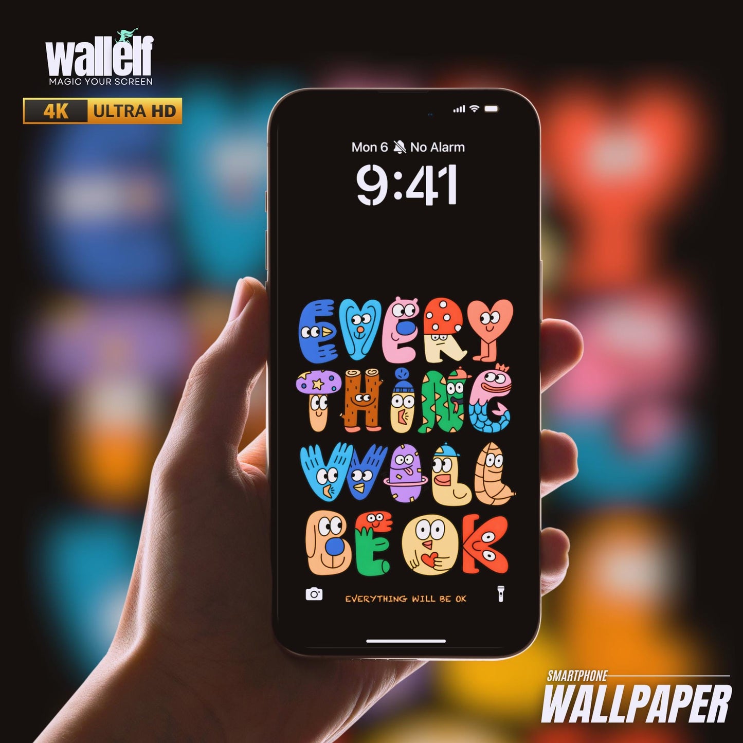 Everything Will Be OK Motivational Wallpaper | Cute & Colorful 4K Phone Background | Fun Positive Quote Wallpaper for iOS Android | 359