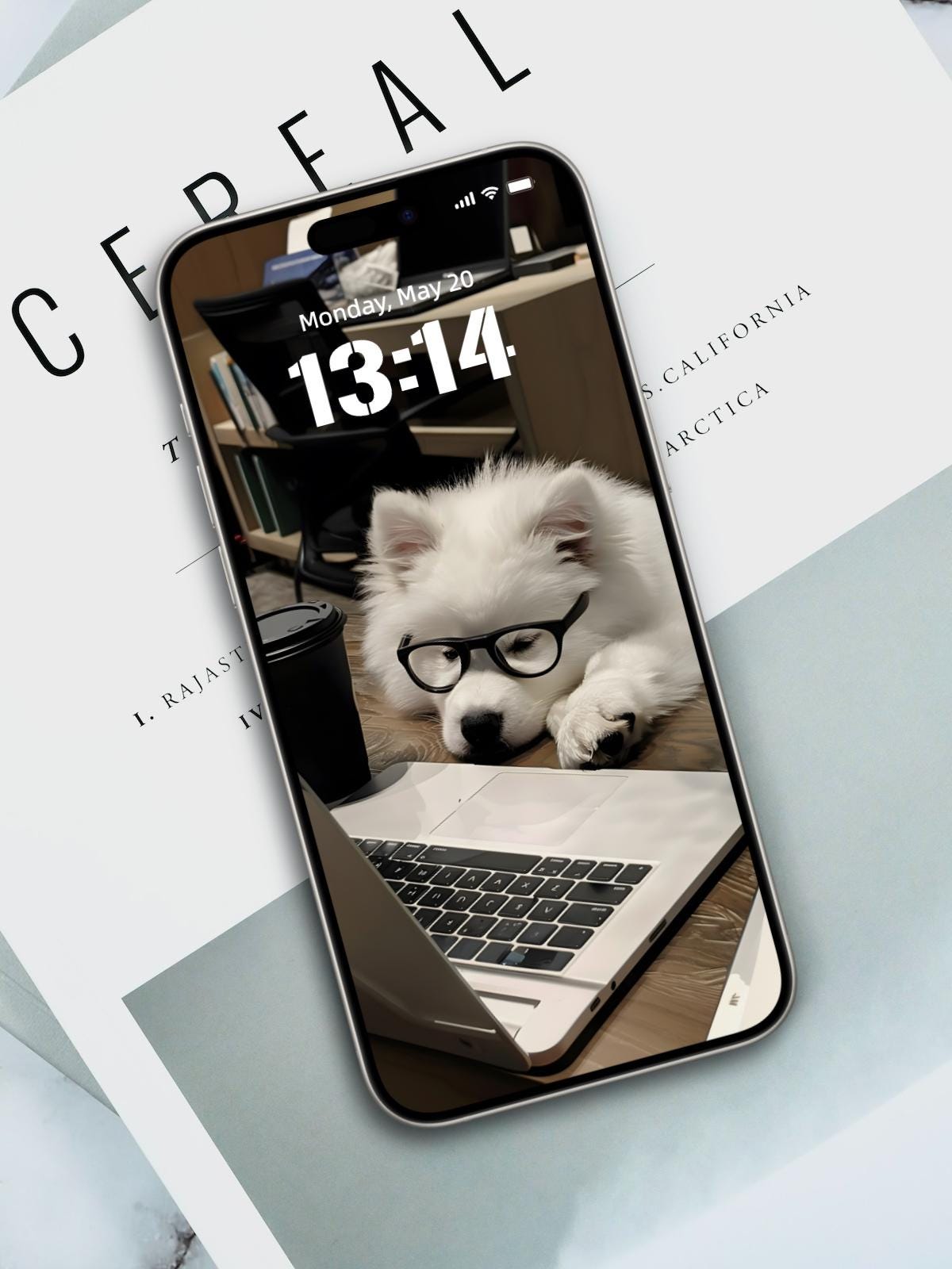 Adorable Dog at Work iPhone Wallpaper | 9K Cute Puppy Office Theme | Cozy Funny Digital Art Background for iOS & Android | 367