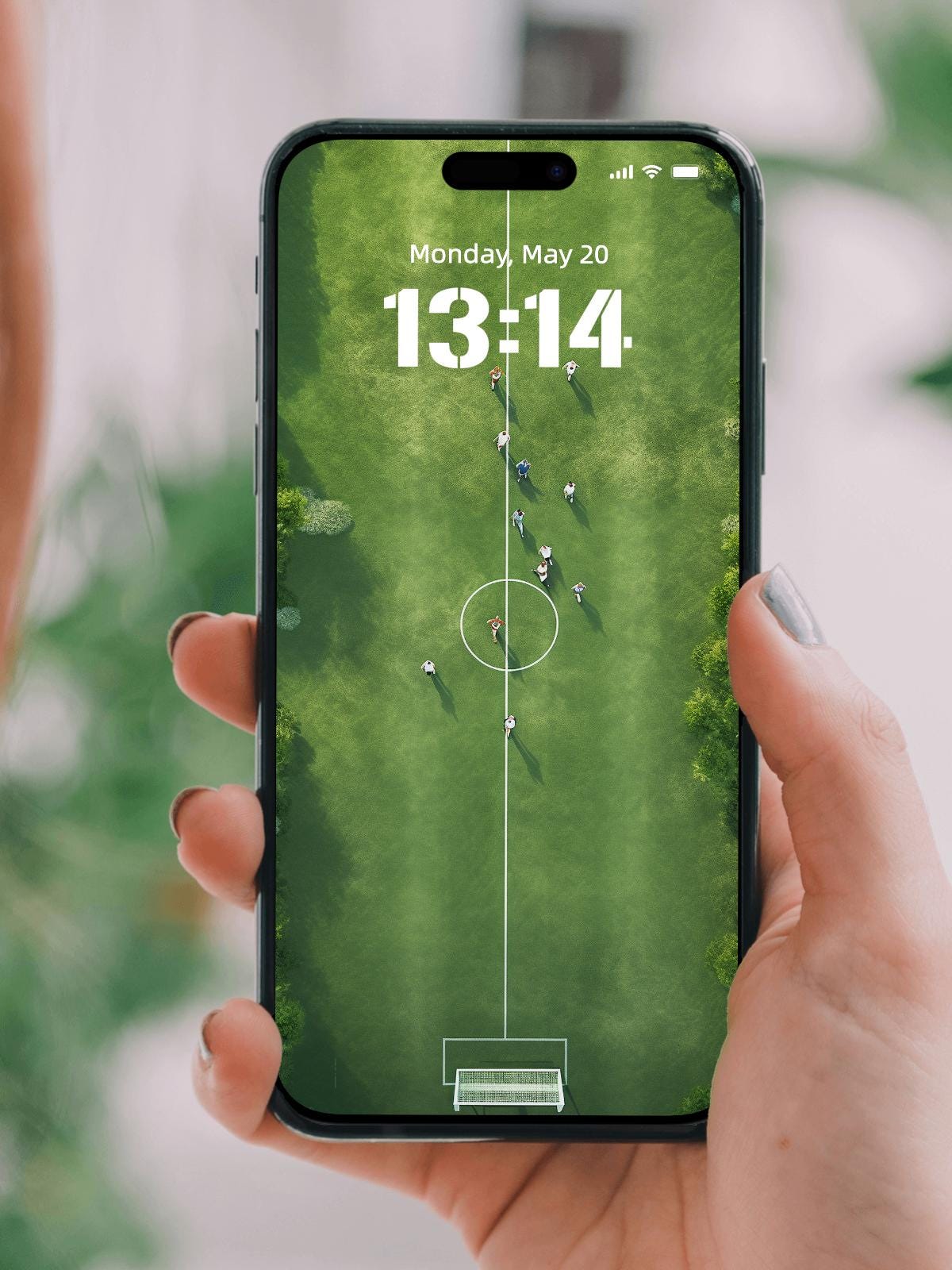 Aerial Soccer Field iPhone Wallpaper | 6K Sports Theme | Green Football Field Background for iOS & Android Devices | 369