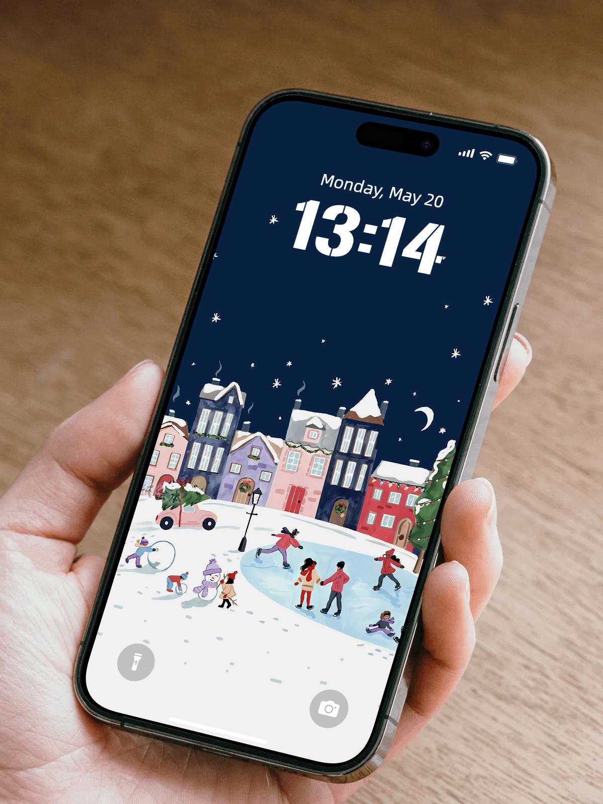 Winter Village 4K Christmas Wallpaper | Festive Digital Background for iOS & Android | Holiday-Themed Lock Screen| 395