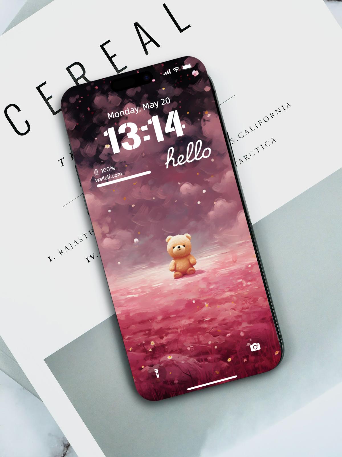Adorable Teddy Bear Wallpaper | 4K Pink Cloudscape Phone Background | Thanksgiving Gift Mobile Phone Wallpaper | 423