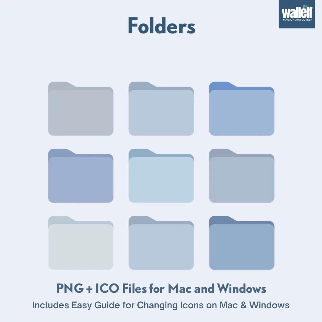 Blue & Neutral Desktop Organizer Wallpaper Bundle | 2025 Calendar Themes | Multiple Resolutions | Mac Windows Folder Icon Guide