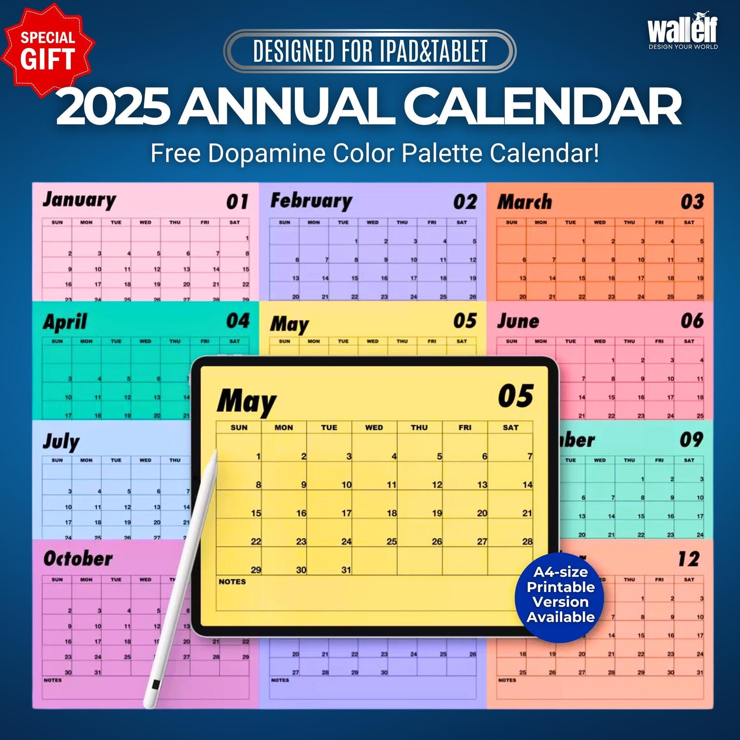 2025 Annual Digital Calendar | GoodNotes Notability Planner | Minimalist & Dopamine Color Options | Printable Monthly To-Do Summary