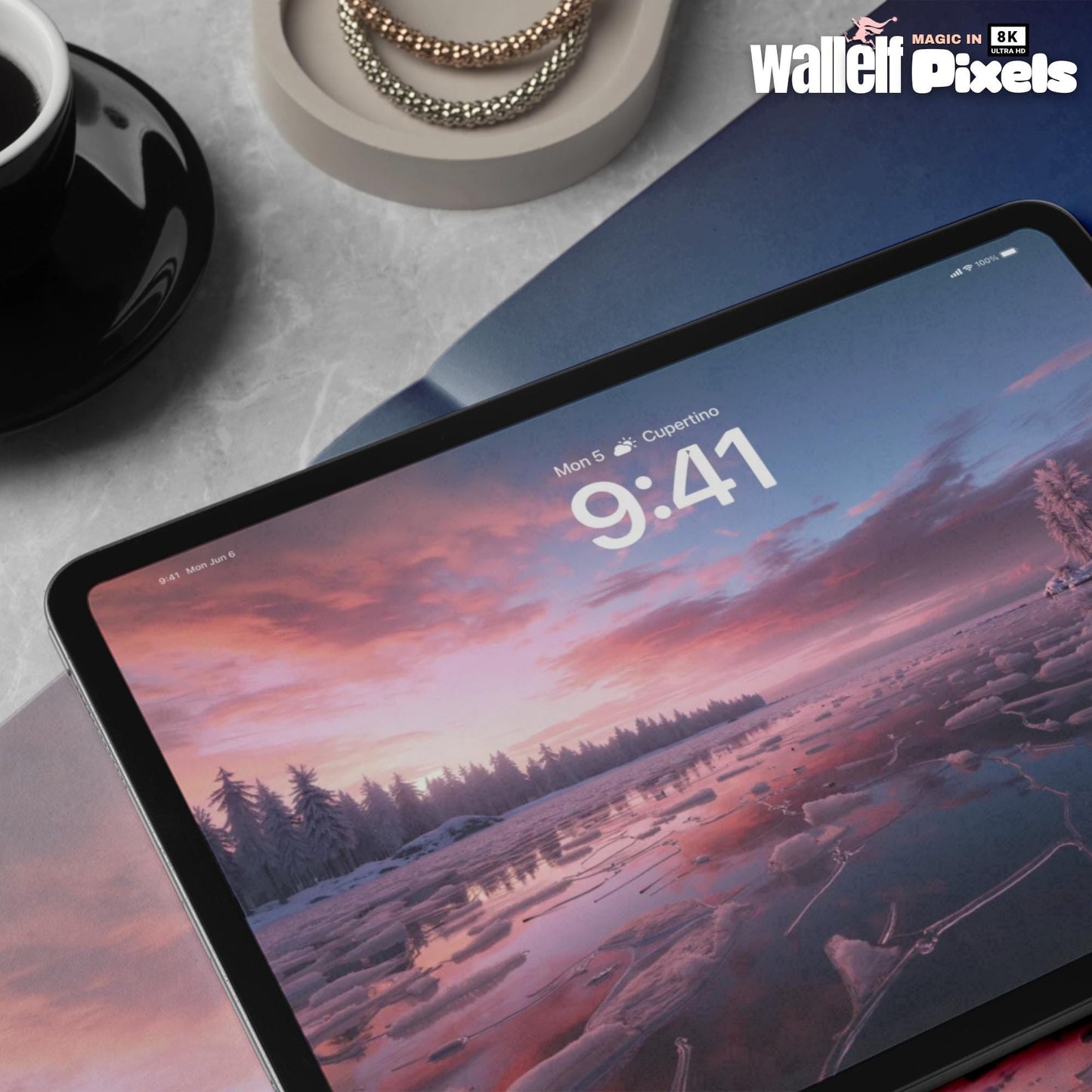 8K Winter Sunset Wallpaper Bundle | Scenic Digital Background for iPhone, iPad, MacBook & Desktop | Aesthetic Sunset on Frozen Lake | 491