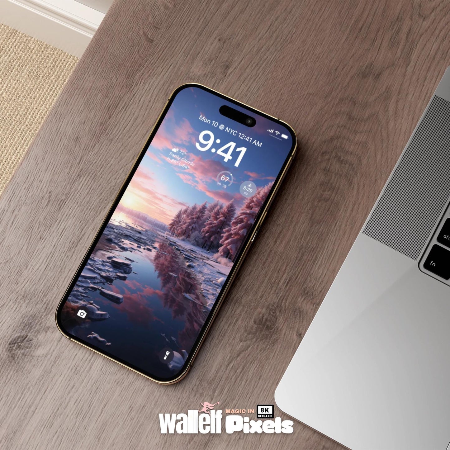 8K Winter Sunset Wallpaper Bundle | Scenic Digital Background for iPhone, iPad, MacBook & Desktop | Aesthetic Sunset on Frozen Lake | 491