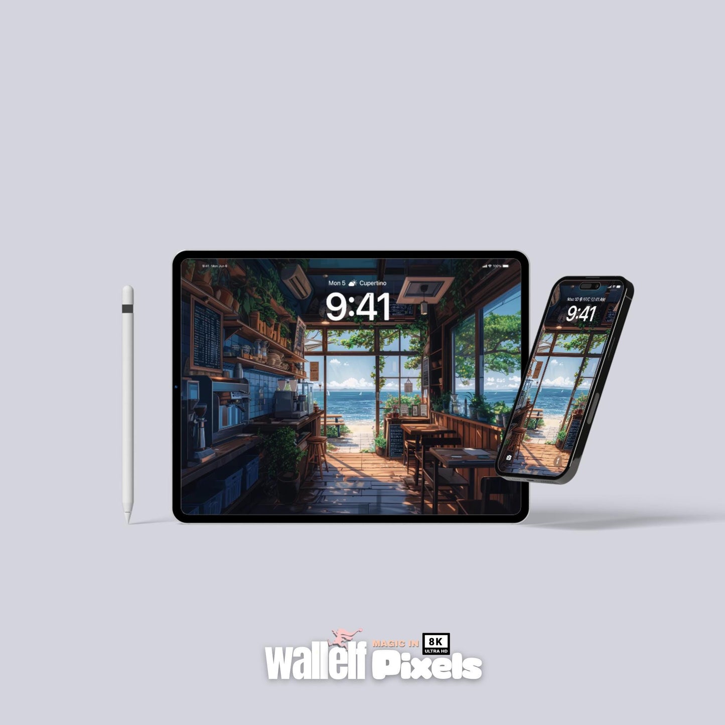 8K Seaside Cafe View Digital Wallpaper Bundle | Aesthetic Scenic Backgrounds for Desktop, Laptop, iPad, iPhone & Android | 497