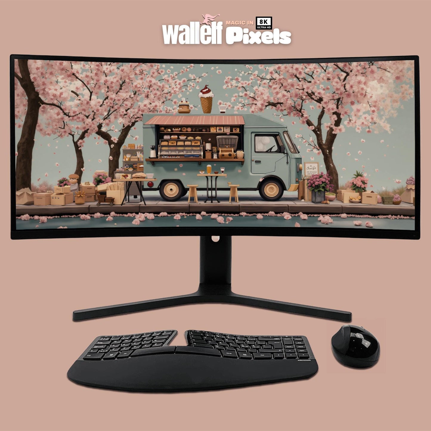 8K Cherry Blossom Food Truck Wallpaper Bundle | Aesthetic Multi-Device Digital Backgrounds for iPhone, iPad, MacBook, Desktop & More | 489
