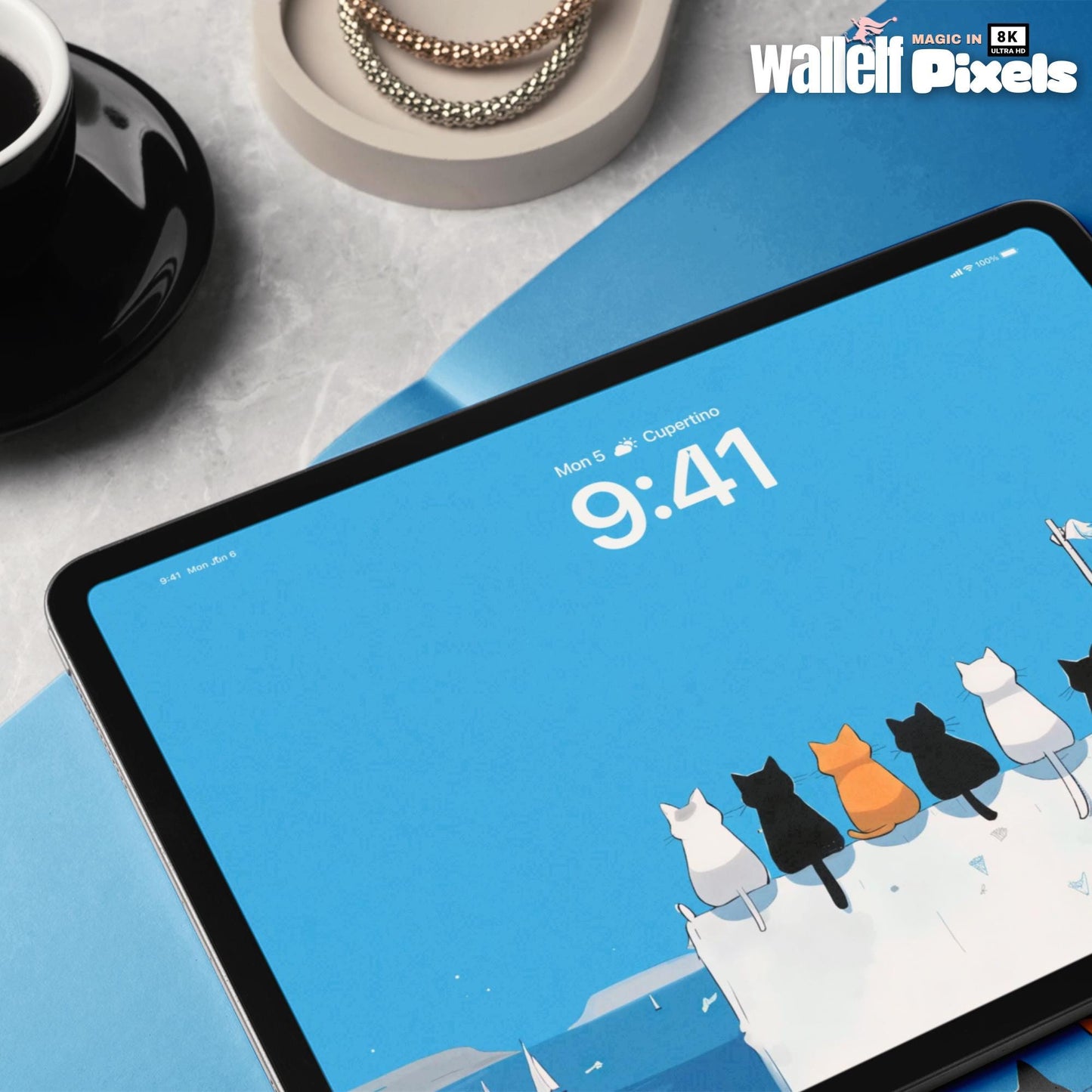 8K Cat Cliff Wallpaper Bundle | Multi-Device Digital Background for iPhone, iPad, Desktop, & MacBook | Whimsical Cats by the Sea Design| 490