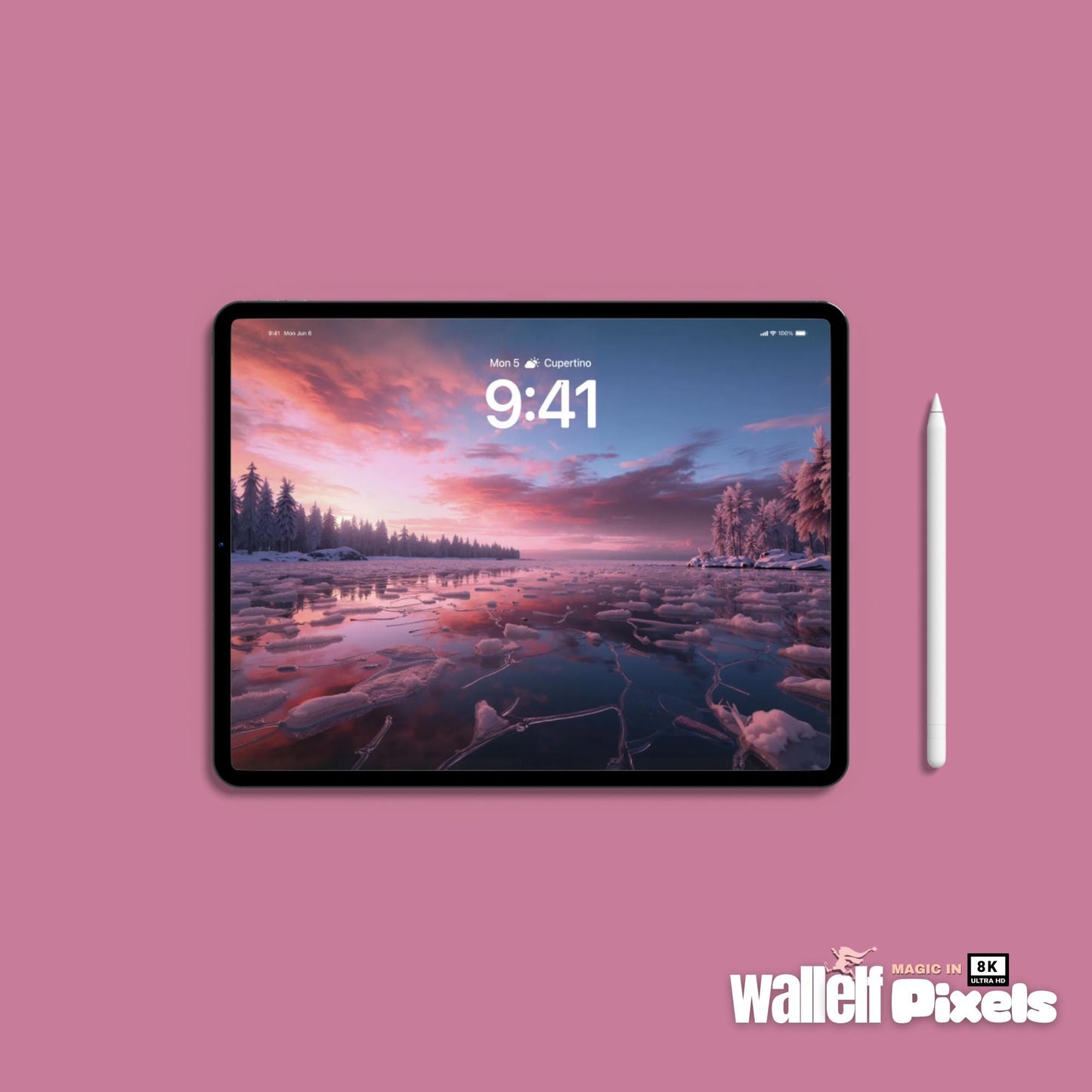 8K Winter Sunset Wallpaper Bundle | Scenic Digital Background for iPhone, iPad, MacBook & Desktop | Aesthetic Sunset on Frozen Lake | 491