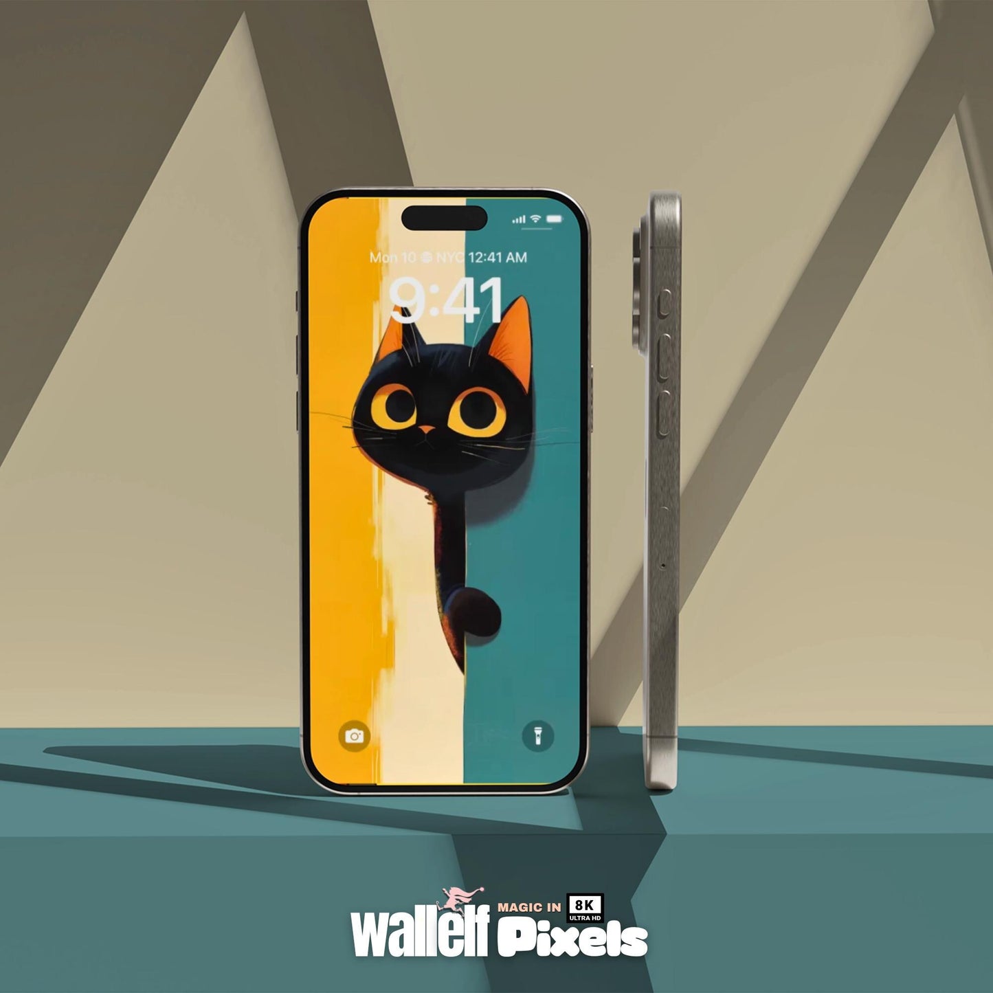 8K Minimalist Playful Cat Smartphone Lock Screens Wallpaper Set | Cute & Whimsical Feline Digital Backgrounds for iOS iPhone Android | 495