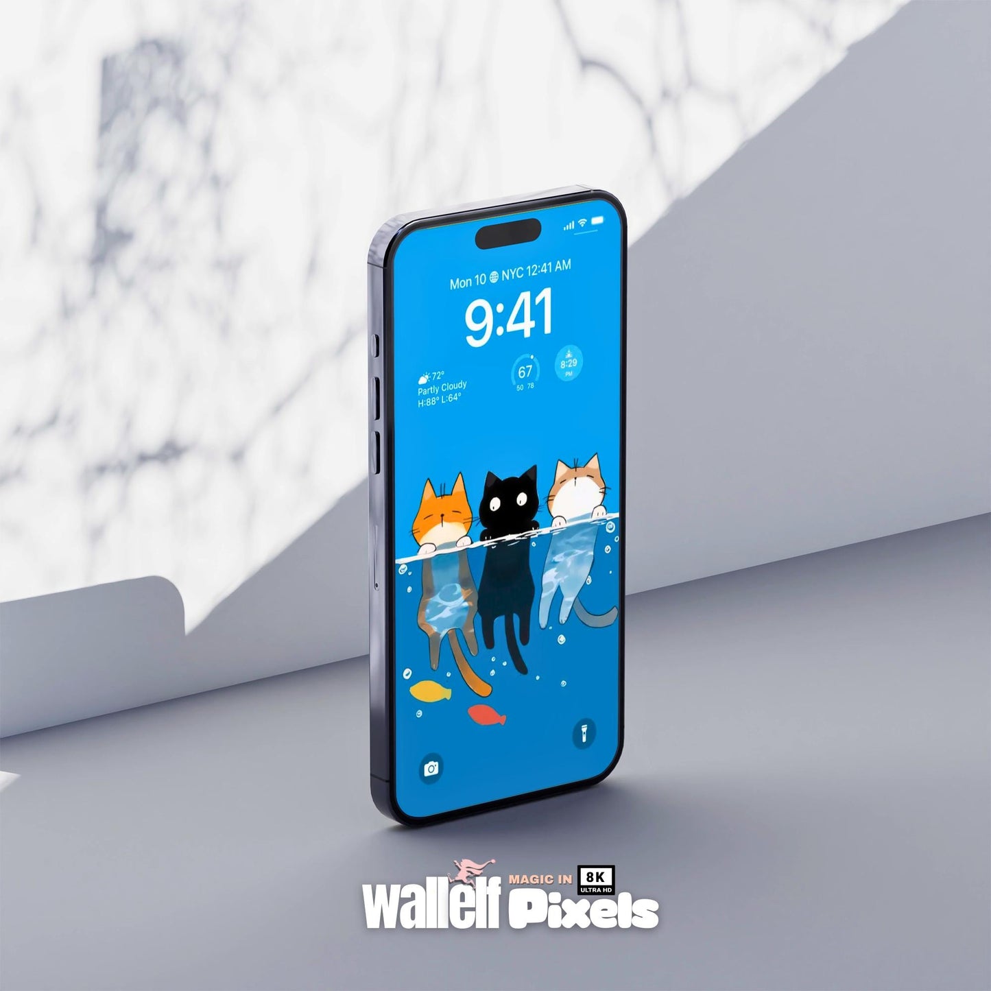 8K Swimming Cats Digital Lock Screen Wallpaper Bundle |Whimsical Animal Backgrounds for All Devices | iPhone, iPad, Laptop & Desktop | 496