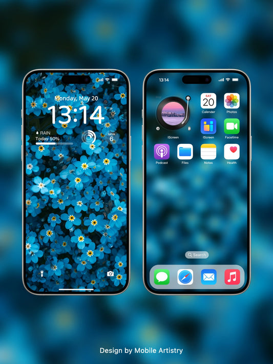 Blue Floral Fantasy Mobile Wallpaper - Delicate Forget-Me-Not Flowers - HD Phone Wallpaper for iPhone  Android - Digital Download