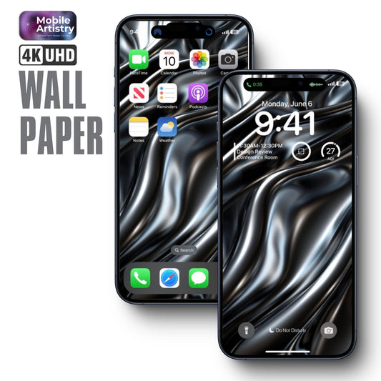 Black Liquid Metal 4K UHD Phone Wallpaper - Sleek Metallic Waves for iPhone & Android