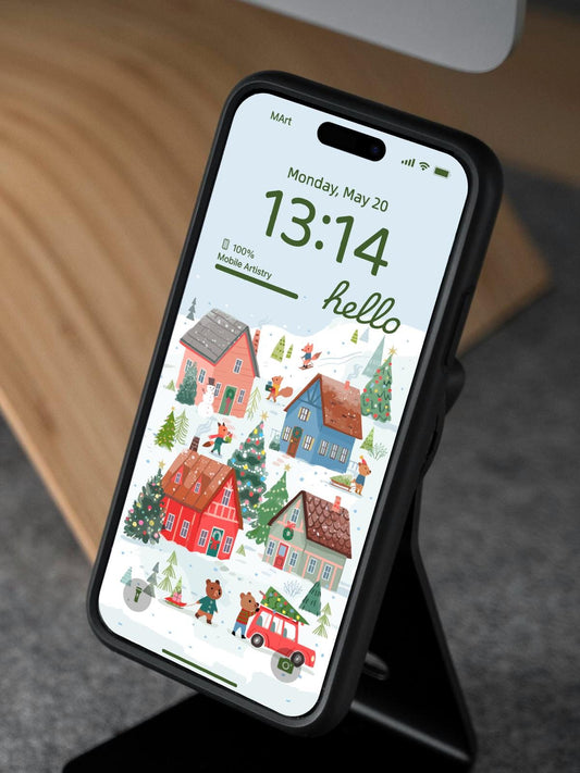 Whimsical Christmas Village 4K Phone Wallpaper - Holiday Gift for Her & Him | Winter Scene for iPhone  Android | Instant Digital Download