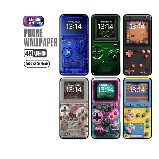 6 Gameboy Retro 3D Phone Wallpaper | 4K HD iPhone & Android | Vintage Handheld Console Design｜Instant Digital Download