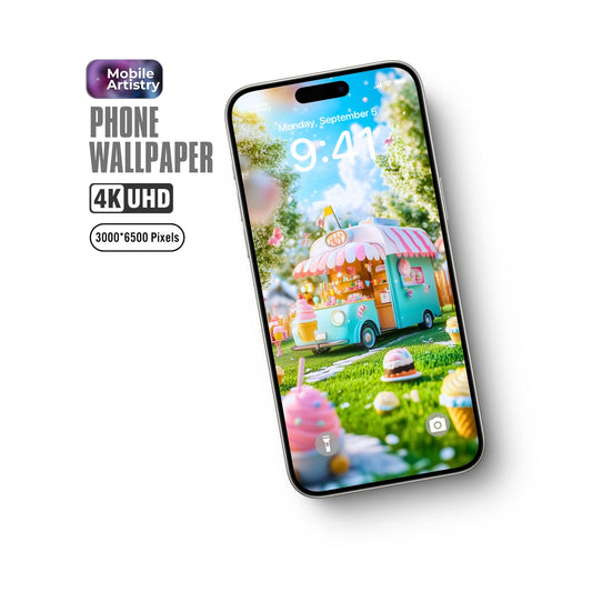 Whimsical and Playful Ice Cream Truck 4K UHD Phone Wallpaper - Colorful Landscape - Instant Download for iPhone and Android
