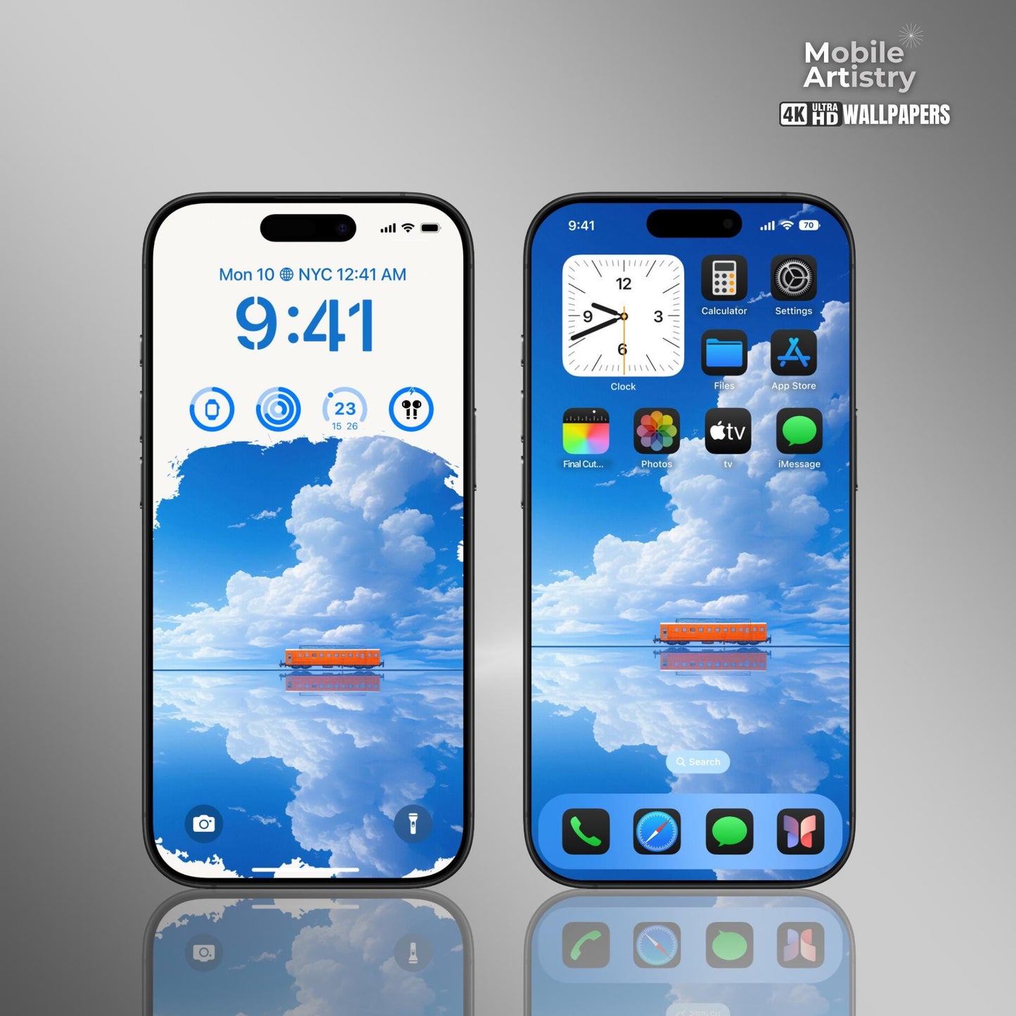 Sky Mirror iPhone Wallpaper | Reflective Cloudscape Phone Background | Dreamy Nature Aesthetic Home Screen | Android Wallpaper HD
