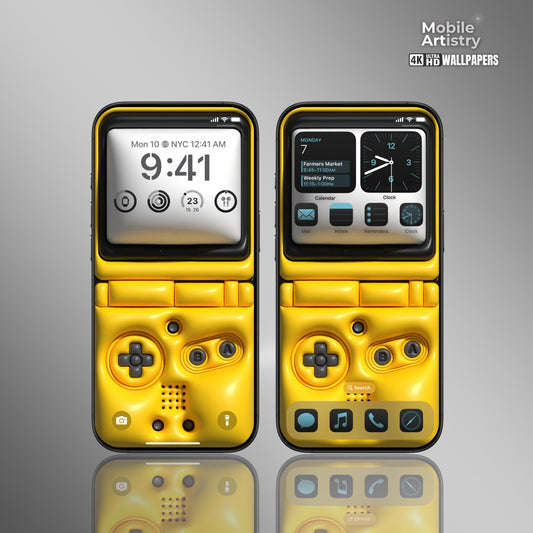 3D Yellow Gaming Console iPhone Wallpaper - Retro Puff Effect - Bold Gamer Lock Screen - Nostalgic Aesthetic - Android HD Background