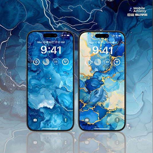 Abstract Blue Marble Phone Wallpaper Set | 4K Ocean-Inspired Aesthetic Backgrounds | Elegant Lock & Home Screen | Instant Download