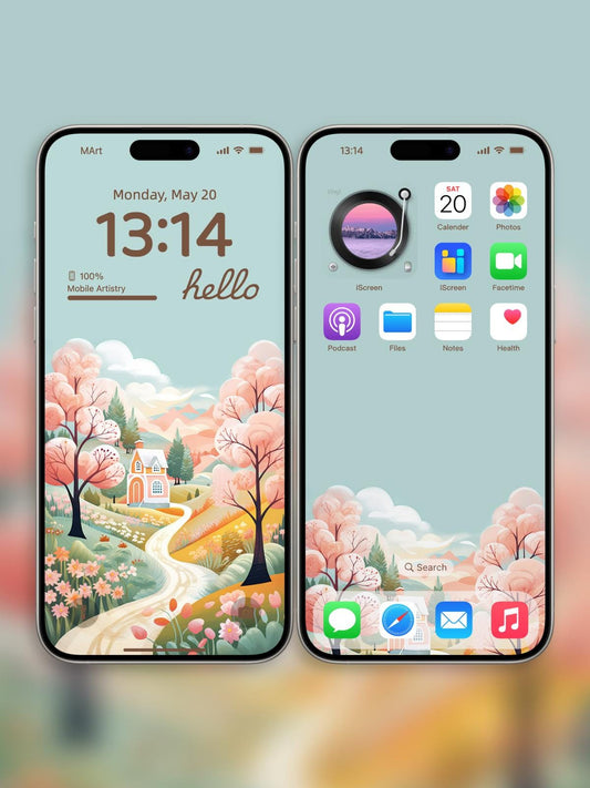 Whimsical Pastel Village 4K UHD Phone Wallpaper Set - Cute Lock  Home Screen Design for iPhone  Android