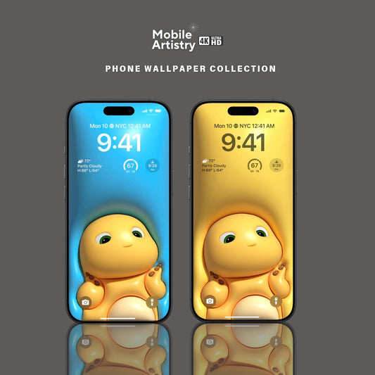 Adorable 4K Baby Dragon Phone Wallpaper Pack | 3D Inflated Effect Backgrounds for iPhone & Android | Blue Yellow | Instant Digital Download