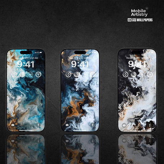 Abstract Marble Swirl 4K Phone Wallpaper Set | Artistic Fluid Art Trio | iPhone & Android | Lock and Home Screen Customizable Pack