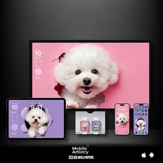 Bichon Frise Puppy Wallpaper Set - Pink  Purple Backgrounds for Phone Tablet and Smartwatch - Adorable Dog Lock  Home Screen