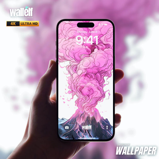 4K Volcanic Eruption Fantasy Phone Wallpaper - Vibrant Pink Explosion for iPhone Android - Digital Art with Fantasy-Inspired Details