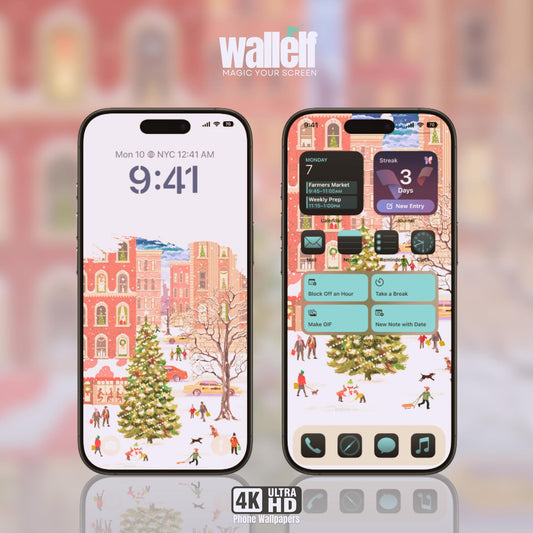 Winter Cityscape Christmas Wallpaper | Festive 4K HD Background for iPhone & Android | Holiday Cheer Collection