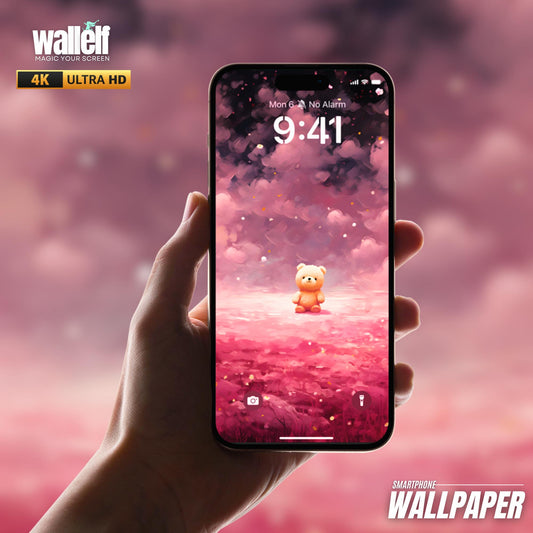 Adorable Teddy Bear Wallpaper | 4K Pink Cloudscape Phone Background | Thanksgiving Gift Mobile Phone Wallpaper | 423
