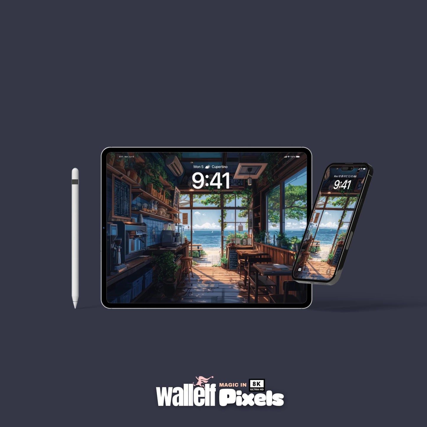 8K Seaside Cafe View Digital Wallpaper Bundle | Aesthetic Scenic Backgrounds for Desktop, Laptop, iPad, iPhone & Android | 497