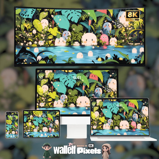 8K Cute Aesthetic Jungle-Themed Wallpaper Bundle | Desktop, iPhone, iPad & MacBook Backgrounds | Whimsical Forest Design | 493
