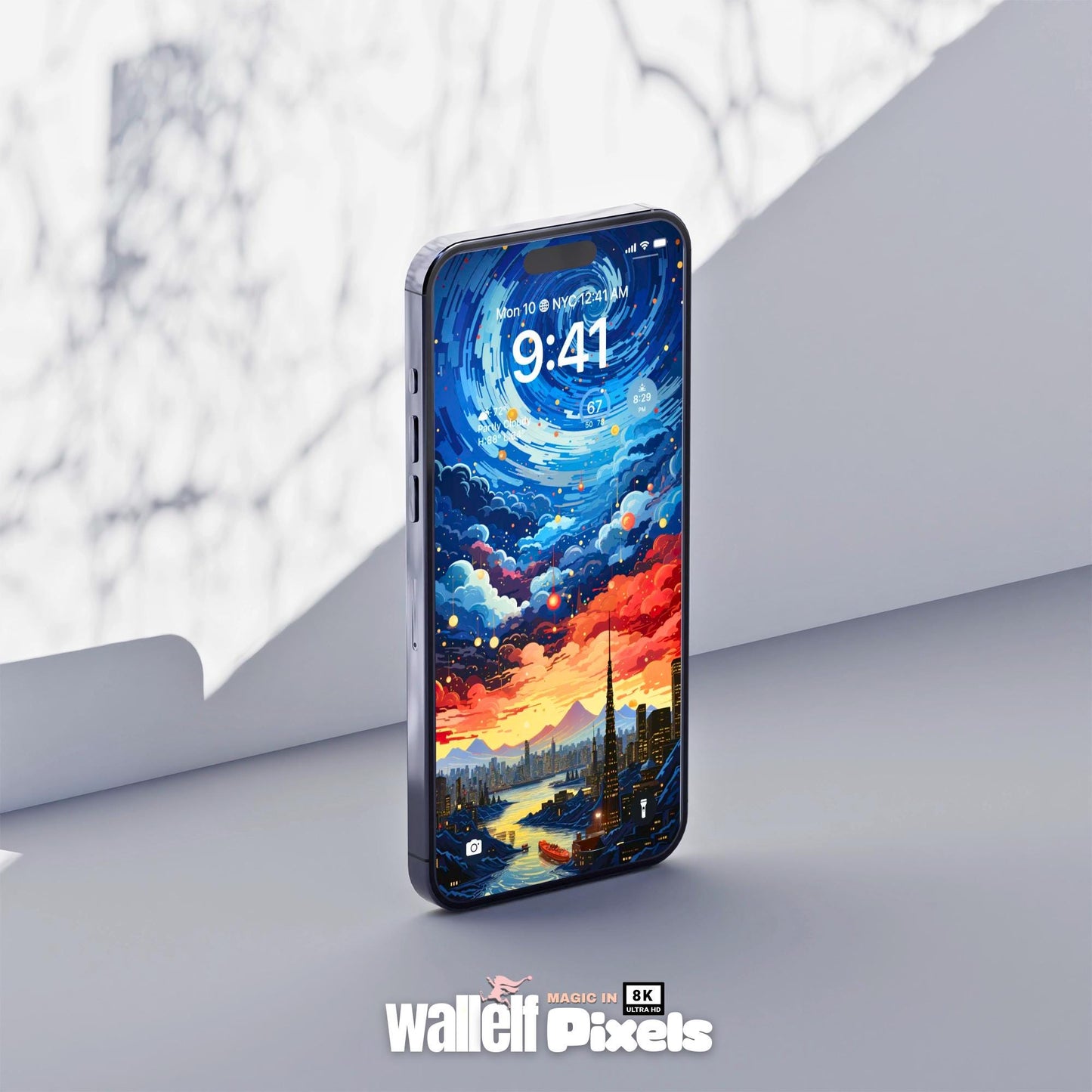 8K Starry Skyline Digital Wallpaper | Cityscape Background for Desktop, iPhone, iPad & MacBook | Vibrant Nightscape Aesthetic | 494