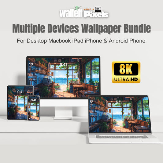 8K Seaside Cafe View Digital Wallpaper Bundle | Aesthetic Scenic Backgrounds for Desktop, Laptop, iPad, iPhone & Android | 497