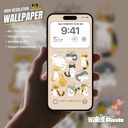 Adorable Cats iPhone Wallpaper | Cute Pet-Themed Digital Background | 8K Ultra HD Lock & Home Screen Wallpaper | Cozy Kitty Design | 504